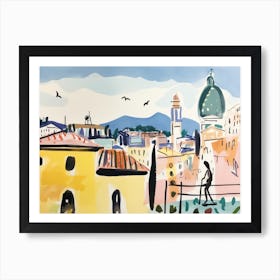 Turin Italy Cute Watercolour Illustration 2 Art Print