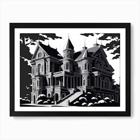 Victorian House, black and white monochromatic art 1 Art Print