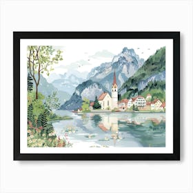 Swiss Alps Lake Landscape Watercolour Art Print