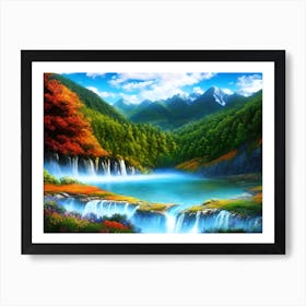 Waterfall In The Mountains 2 Art Print