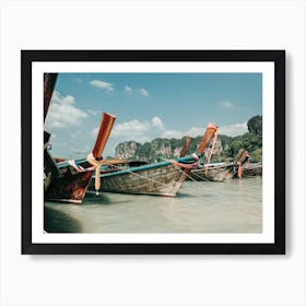 Boats On Railay Beach In Thailand Art Print