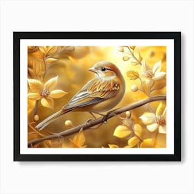 Golden Sparrow Bird In Autumn Art Print