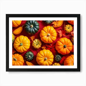 A Digitally Rendered Closeup Of An October Harvest Bursting With Multicolored Autumnal Squash Inclu (2) Art Print