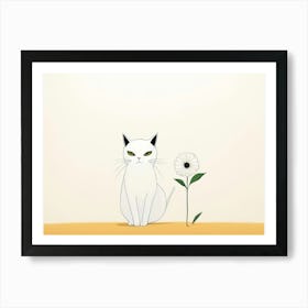 White Cat And Flower Art Print