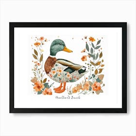 Little Floral Mallard Duck 1 Poster Art Print