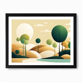 Landscape With Trees, minimalistic vector art 6 Art Print