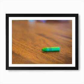 Green Color Pastel Crayon On Brown Wooden Table Art Print