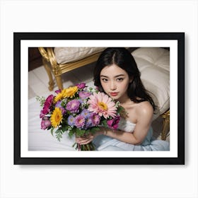 Beautiful Women With Flowers Art Print