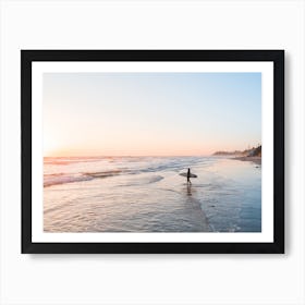 Surf Girl On Beach At Sunset Art Print