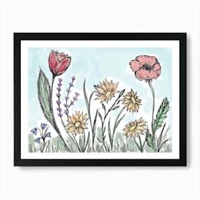 Flower Nature Meadow Multicoloured Beautiful Flowers To Paint Draw Flower Meadow Art Print