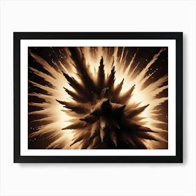 An Abstract Explosion Of Golden Color, Resembling A Burst Of Energy, Light, Or Cosmic Dust, Capturing A Powerful And Dramatic Moment Art Print