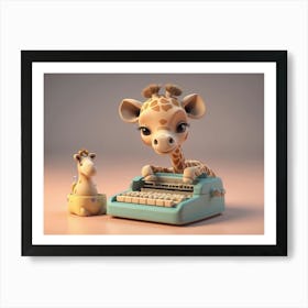 Giraffe And Typewriter Kids Art Print