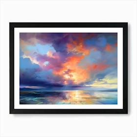 Abstract Colorful Beach Cumulus Sunset Explosion Art Print