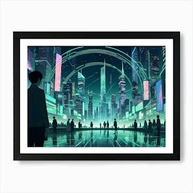 A Futuristic Cityscape With Glowing Neon Lights, A Reflective Floor, And A Sense Of Mystery 1 Art Print