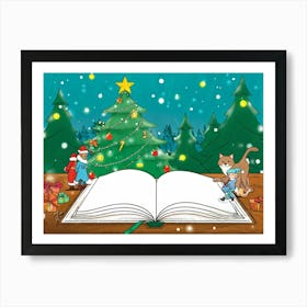 Open Journal Resting On An Antique Wooden Desk Detailed Illustration Of A Christmas Holiday Scene S Art Print