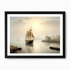 Ship In Fog Gloucester Harbor 1 Art Print