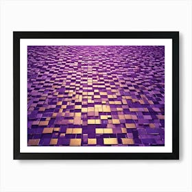 Abstract Geometric Design Featuring A Series Of Metallic Squares In Shades Of Purple And Gold Art Print