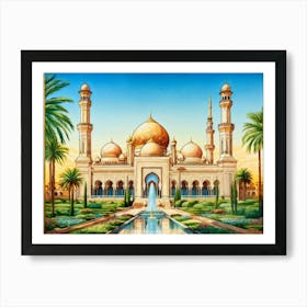 Mosque Exuding Elegance Delicately Reflecting Islamic Heritage Intricate Geometric Patterns Adorni Art Print