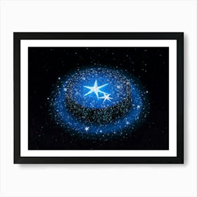 Abstract Illustration Of A Bright Blue And Black Double Star Radiating A Glow With A Pattern Of Twi (1) Art Print