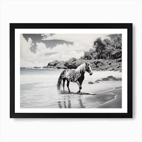 A Horse Oil Painting In Lanikai Beach Hawaii, Usa, Landscape 4 Art Print