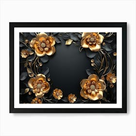 3d Illustration Background With Golden Jewelry And Flowers Art Print