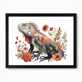 Little Floral Iguana 4 Art Print