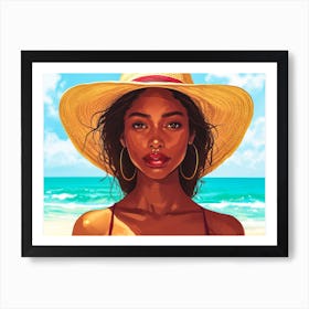 Illustration of an African American woman at the beach 20 Art Print