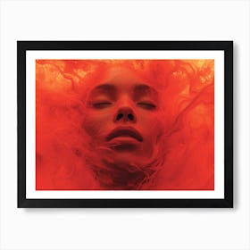 Glowing Enigma: Darkly Romantic 3D Portrait: Red Smoke Art Print