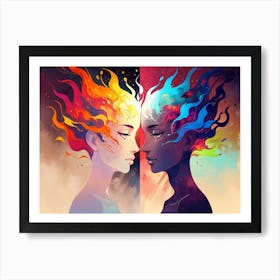 Two Women With Fire On Their Heads Art Print