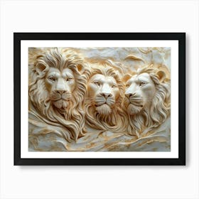 A Captivating 3d Art Featuring Stunning Crafted Lions Art Print