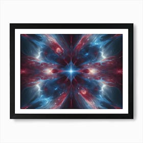 Abstract Image Of A Complex Fractal Pattern In Shades Of Red, Blue, And White, Resembling A Celestial Object Or A Cosmic Nebula Art Print