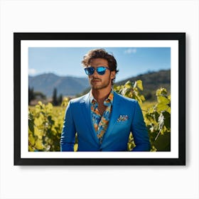 A Fashionable Businessman In A Playful Summer Setting His Sunglasses Reflecting The Mountain Filled (5) Affiche