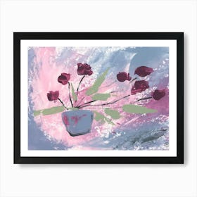 Magenta Flowers On Pink - floral hand painted minimal contemporary living room bedroom Art Print