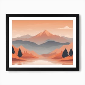 Misty mountains horizontal background in orange tone 154 Art Print