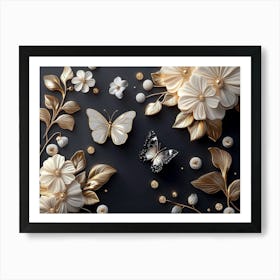 Luxurious Background with Flowers, Leaves and Butterflies 3 Poster