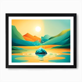 Landscape With Mountains And Water VECTOR ART Art Print