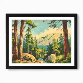 Retro Wooded Pines 4 Art Print