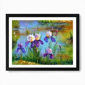 Irises by the pond Art Print