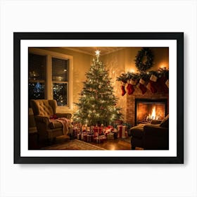 Christmas Tree Adorned For The Holiday Season Festooned With Twinkling Lights Shimmering Decoratio (2) 2 Art Print