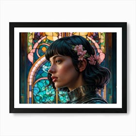 Portrait of a girl against the background of stained glass Art Print