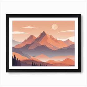 Misty mountains horizontal background in orange tone 129 Art Print