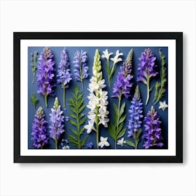 Nature Pattern Isolate White Arrangement Purple Flat Floral Blue Natural Herbal Medicine (2) 2 Art Print