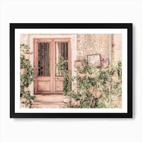 Rustic idyllic view of mediterranean house with potted plant decoration Art Print