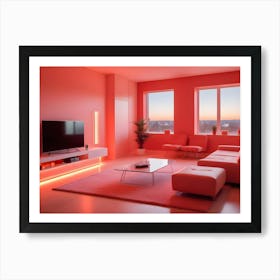 A Modern Living Room Interior With A Pink Color Scheme Art Print