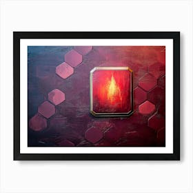 Textured Wall in Maroon and Peach Hexagons and Diamonds Abstract Palette Effect Art Print