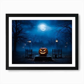 Celebration Old Horror Holiday Tree Moonlight Lantern Mist Head Table Eye Glow Pumpkin (31) Art Print