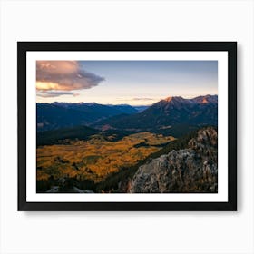 Alpine Landscape Bathed In The Warm Glow Of Autumn Colors Expansive Mountains Stretching Into The H (2) Art Print