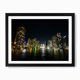 Miami From The Water At Night (Miami at Night Series) Art Print
