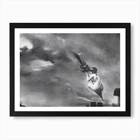 The Belated Witch Sketch - Luis Ricardo Falero - 19th Century "Belated Witch" - preliminary sketch by Spanish Painter Luis Ricardo Falero (1851-1896) - Witchy Pagan Vintage Victorian Rare Flying Broomstick Nighttime Witchcraft - Remastered High Definition Art Print