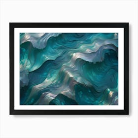 Abstract Image Of A Wavy, Textured Surface In Shades Of Blue And White Art Print